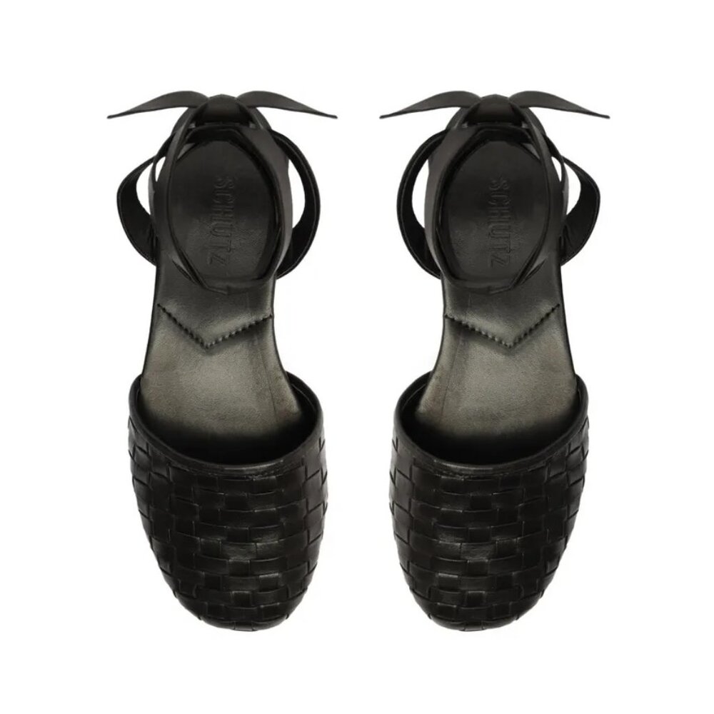 Schutz Ariel Woven Leather Flat Black Sz 7.5B - Picture 3 of 7